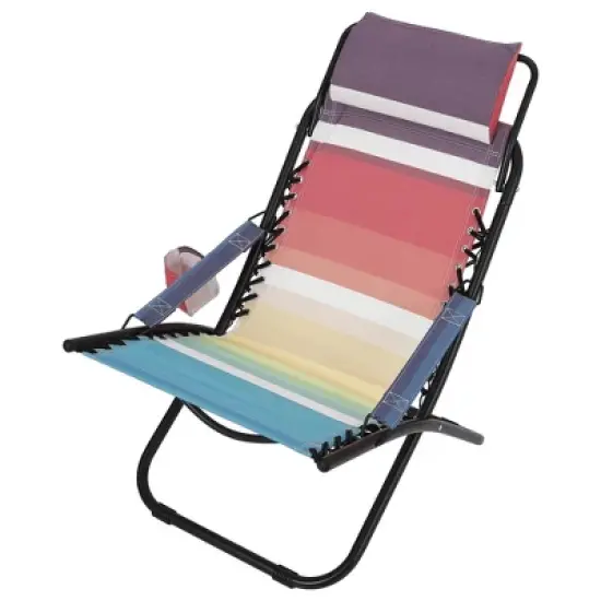 Folding Beach Chair with Headrest, Portable Lightweight Recliner Chair for Camping, Poolside, Outdoors, Travel, Multicolor image {8}