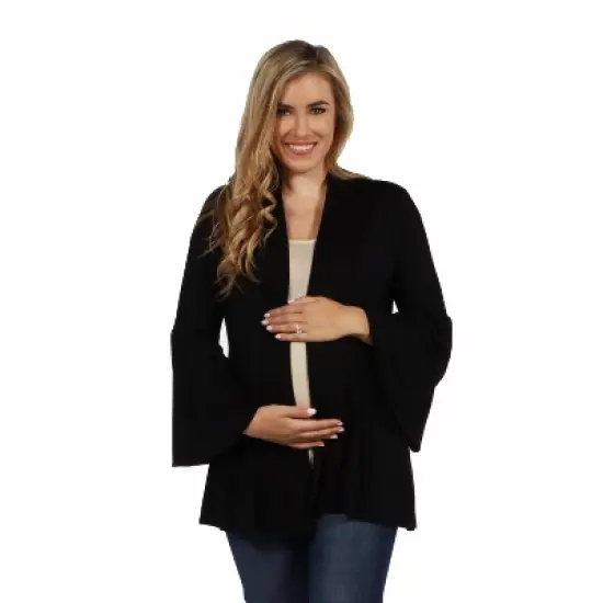 24seven Comfort Apparel Bell Sleeve Flared Open Front Maternity Cardigan image {4}