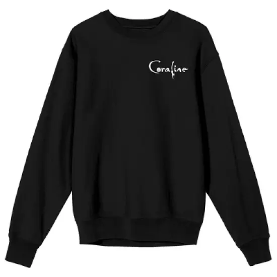 Coraline Some Things Are Not As They Seem Crew Neck Long Sleeve Black Adult Sweatshirt image {4}