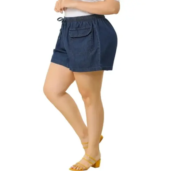 Agnes Orinda Women's Plus Size Drawstring Elastic Waist Pockets Denim Shorts image {8}