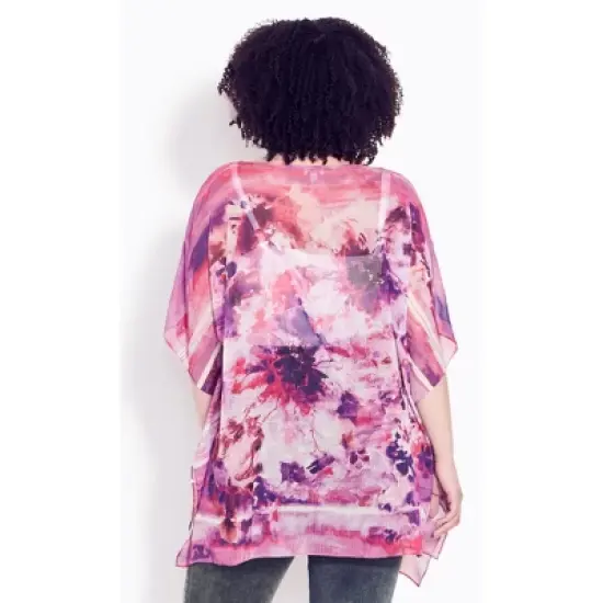 Women's Plus Size Watercolor Poncho  - Purple Watercolor | AVENUE image {1}