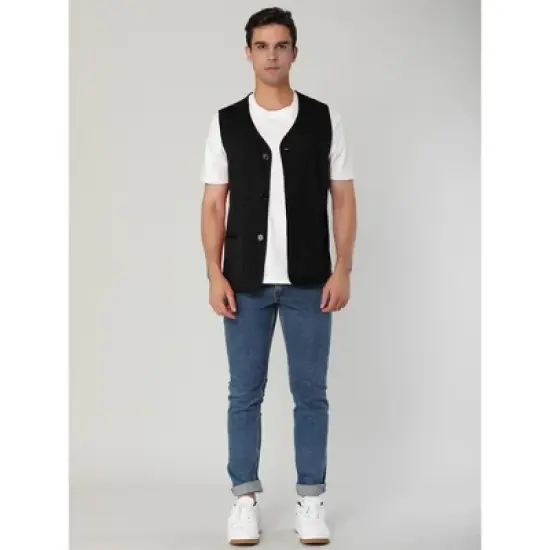 Lars Amadeus Men's V Neck Vests Sleeveless Pockets Button Up Casual Vest image {1}