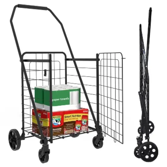 HTUTWOO Collapsible Shopping Cart, Foldable Utility Shopping Carts, 360&deg; Rolling Swivel Wheels, for Groceries Laundry image {9}