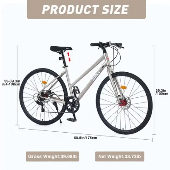 Hybrid Bike For Men And Women, 700C Wheels 7-Speed Lightweight Carbon Steel Hybrid Bicycles With Front And Rear Dual Disc Brakes, Road Bike For Travel image {5}