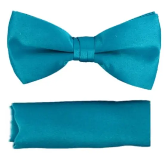New Men's Solid Pre Tied Bow Tie and Hanky Set image {26}