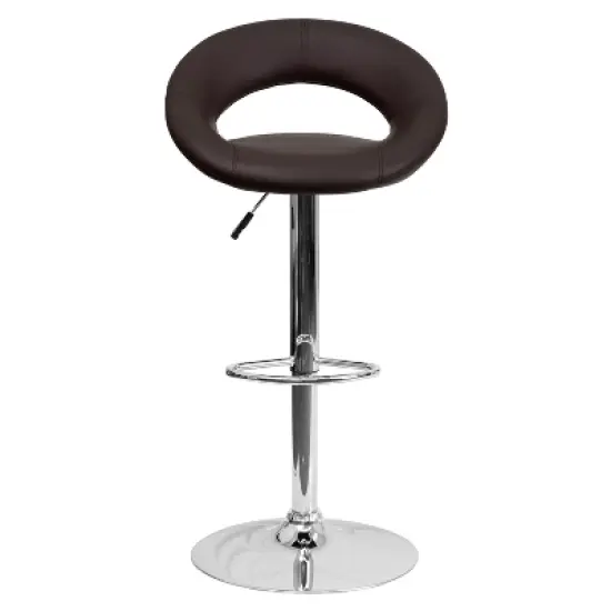 Flash Furniture Contemporary Vinyl Rounded Orbit-Style Back Adjustable Height Barstool with Chrome Base image {4}