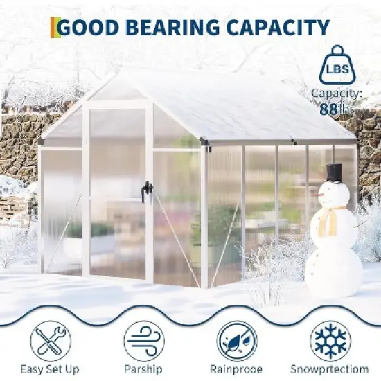 6x10 FT Greenhouse, Easy Assembly Aluminum Polycarbonate Greenhouses for Outdoors with Roof Vent and Ground Nails image {4}