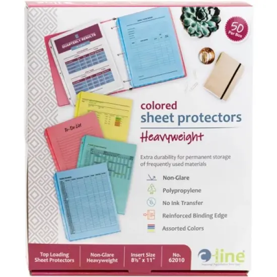 C-Line Poly Sheet Protectors, 8-1/2 x 11 Inches, Assorted Colors, Pack of 50 image {6}