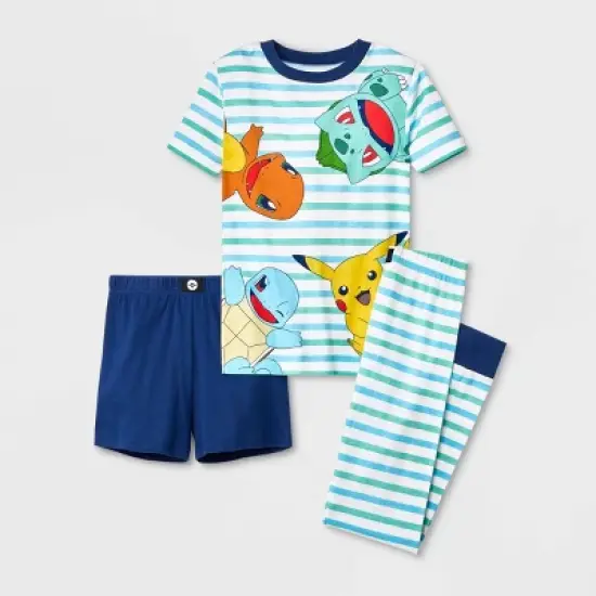 Boys' Pok&eacute;mon 3pc Striped 100% Cotton Pajama Set - Blue image {4}