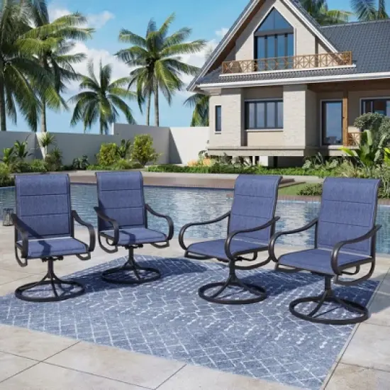 Captiva Designs 9pc Patio Dining Set with Slat-top Adjustable Steel Rectangle Table & Padded Textilene Swivel Chairs image {6}