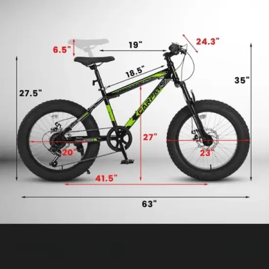 DSVIMOY Bicycles, 20 Inch Mountain Bike for Kids, 7-Speed Mountain Bike with Disc Brakes, Green, 63"*24.3"*35" image {1}