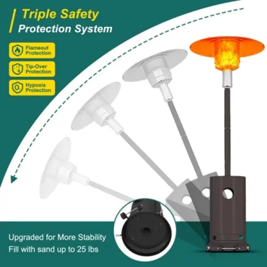 Patio Heater, Propane Stainless Steel Patio Heater With Wheels, Outdoor Propane Heaters for Backyard,Garden,Patio,Porch and Pool image {3}