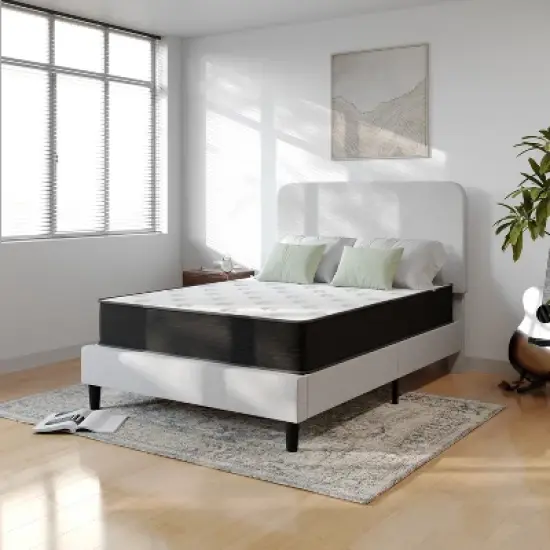 Emma and Oliver 10 Inch Hybrid Mattress, High Density Cooling Foam and Pocket Spring Mattress in a Box, CertiPur-US Certified Foam, White/Black image {15}