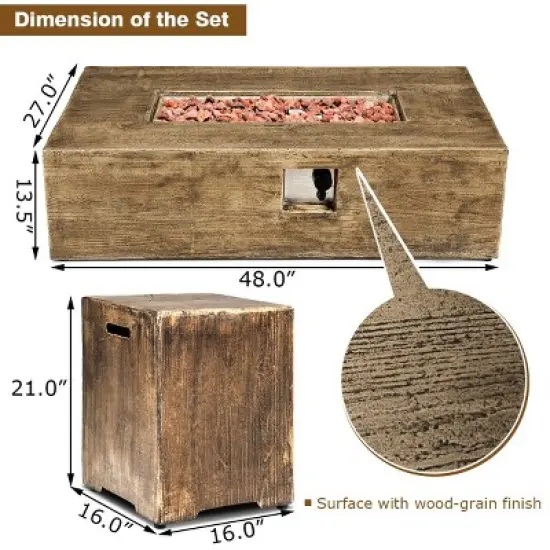 Costway 48''x27'' 50,000 BTU Propane Fire Pit Table Set w/ Side Table Tank Storage & Cover image {4}
