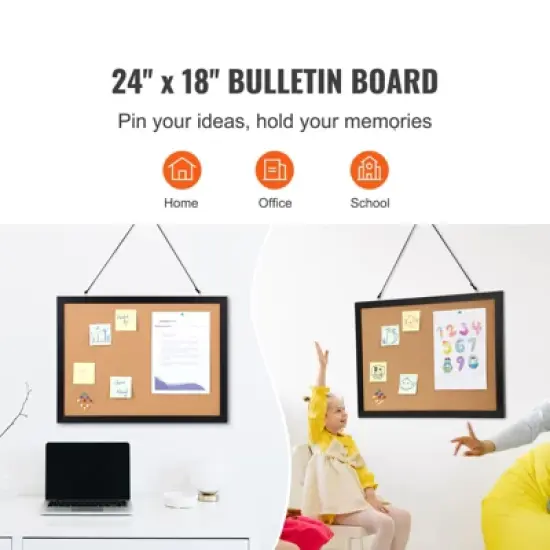 VEVOR Cork Board, 24 x 18 inches, Double-sided Bulletin Board with MDF Sticker Frame, Vision Board Includes 10 Pushpins, for Display and Decoration image {2}
