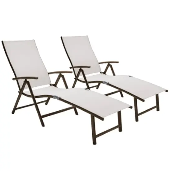 2pc Outdoor Aluminum Adjustable Chaise Lounges - Crestlive Products image {12}