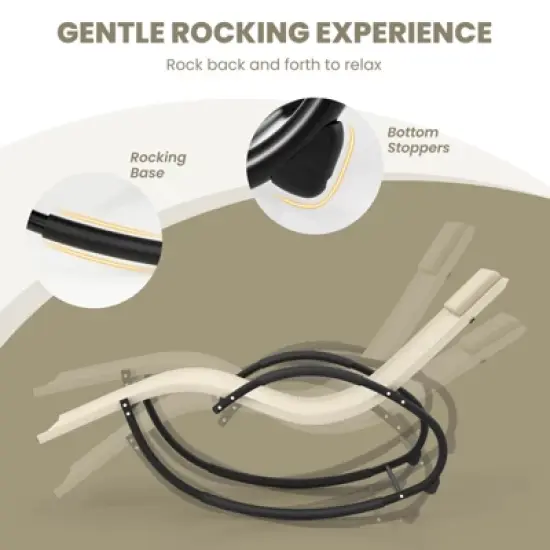 Costway 1/2 PCS Outdoor Rocking Lounge Chair with Removable Headrest Breathable Backrest & Seat Beige image {6}