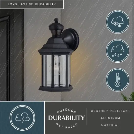 VAXCEL Auburn Aluminum 6.25-in. W 1 Light Motion Sensor Dusk to Dawn Outdoor Wall Lantern Clear Glass image {9}