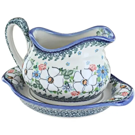 Blue Rose Polish Pottery WS03 Galia Gravy Boat and Plate image {5}