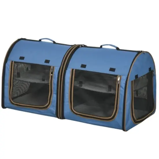 Munora 39" Twin Compartment Cat Carrier - Convertible Soft-Sided Pet Kennel with Storage Bag, Blue image {10}