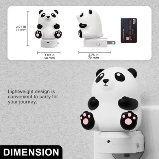 DORESshop 0.5W Plug-in Light Sensor Night Light, Panda Design, White Housing with Dual Plug, 3000K Warm White to RGB Gradient image {2}