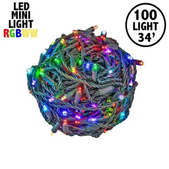 Novelty Lights 100 RGB + Warm White LED Color Changing Mini Light Green Wire image {1}