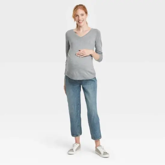 Under Belly Cropped Vintage Straight Maternity Jeans - Isabel Maternity by Ingrid & Isabel&trade; Medium Blue 18 image {2}