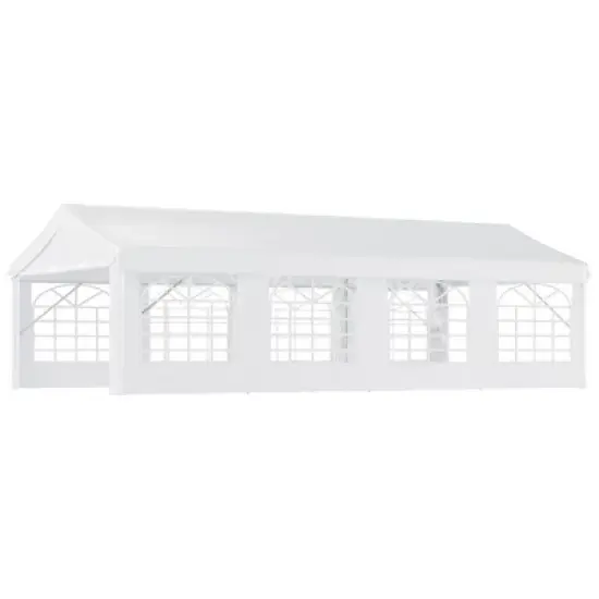 Outsunny 13' x 26' Event Tent & Party Pavilion, Removable Sidewalls, Zipper Doors, Extra Large Steel Frame, Stylish Windows, Wedding White image {3}