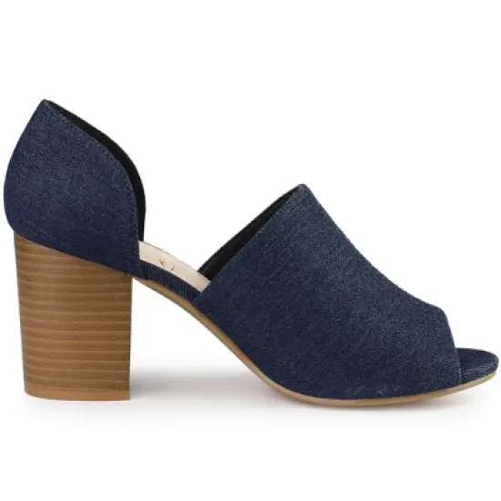 Perphy Denim Open Toe Chunky Heels Slide Sandals image {5}