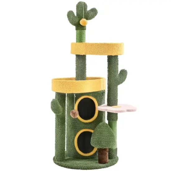 Yaheetech 48.5inch Oasis-themed Cat Tree Cat Tower, Green image {7}