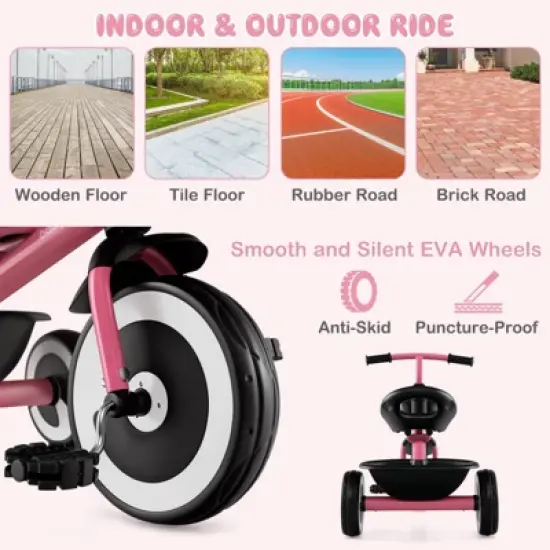 Infans Toddler Tricycle Kids Trike with Adjustable Seat Front & Rear Storage Baskets image {6}