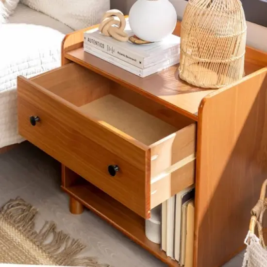 Katie Transitional Tray Top 1 Drawer Solid Wood Nightstand Caramel - Saracina Home image {6}