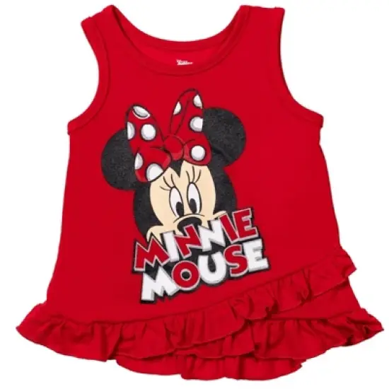 Disney Minnie Mouse Girls Crossover Tank Top French Terry Shorts and Scrunchie 3 Piece Outfit Set Little Kid to Big Kid image {1}
