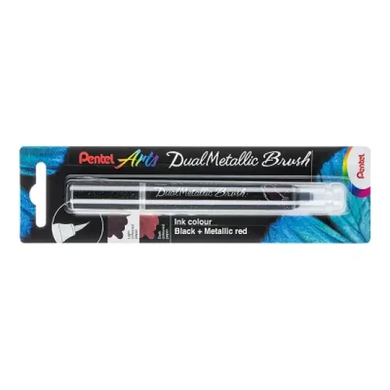 Pentel Arts DualMetallic Brush, Black/Metallic Red Ink image {1}