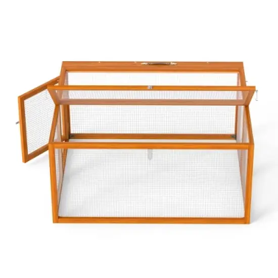 SEVOBAL Pet Crates and Houses Folding Rabbit Hutch Lockable Doors Ground Stakes for Indoor and Outdoor Patio Garden Deck, Orange, 43.3"*37"*21.3" image {4}