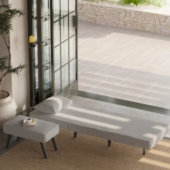 Dolonm  Linen 3-in-1 Foldable Chaise Lounge-Adjustable Backrest & Ottoman, Convertible Sofa Bed for Small Spaces image {3}