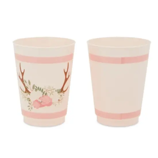 Sparkle and Bash 16 Pack Pink Plastic Floral Tumbler Cups for Oh Deer Girl Baby Shower (16 oz) image {3}