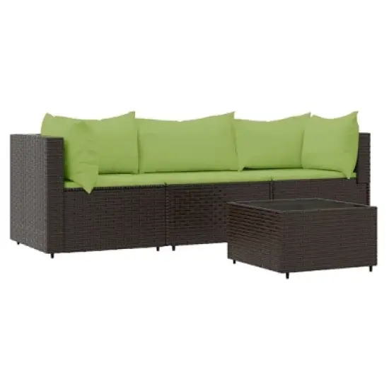 vidaXL Patio Lounge Set Brown with Green Cushions image {12}