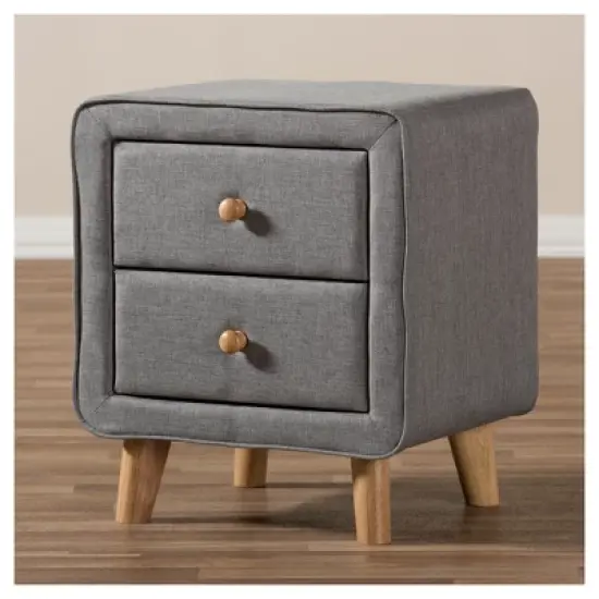 Jonesy Mid - Century Fabric Upholstered 2 - Drawer Nightstand - Gray - Baxton Studio image {4}