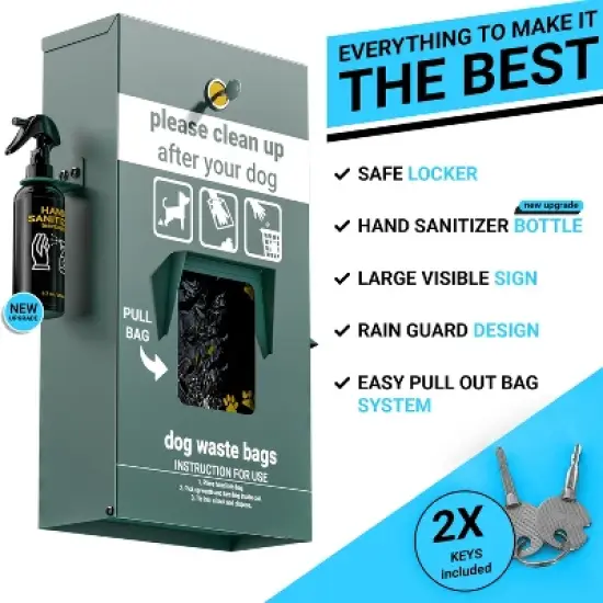 Emma and Oliver Locking Dog Waste Bag Dispenser with Glow in the Dark Sign, Hand Sanitizer Bottle and Rain Guard - 400 Pull Out Header Bags Included image {4}