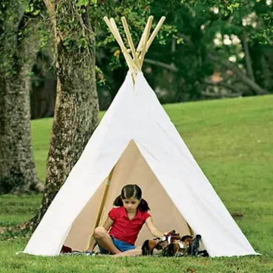 HearthSong 7&Otilde; Cotton Canvas and Wooden Pole Indoor/Outdoor Family Tent with 7&Otilde; Battery-Operated Tent Lights image {5}