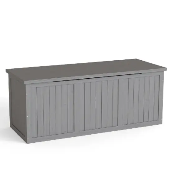 Gulches 112 Gallon Outdoor Wooden Deck Box, Solid Wood Storage Box with Seat & Table Top for Patio Cushions Pool Toys Garden Tools image {4}