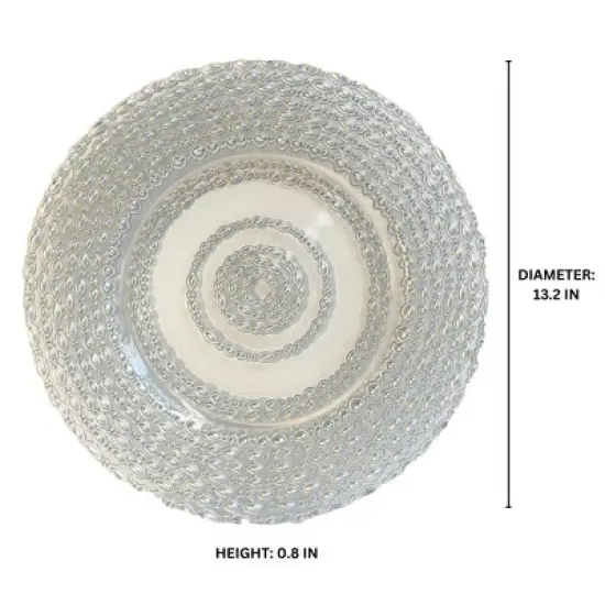 Essential Decor & Beyond  13.2" Modern Round Glass Charger with Silver Oval Pattern Set of 4 image {2}