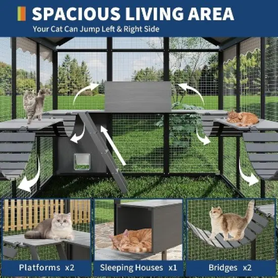 Nasitip XL Aluminum Catio with Weatherproof Roof, Multi-Level Cat Enclosure with Walkways & Condo for Outdoor Cats image {2}