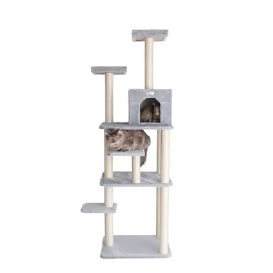 GleePet GP78748 74-Inch Real Wood Cat Tree With Seven Levels, Beige/Silver Gray image {10}