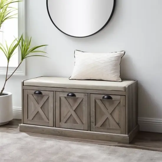 Farmhouse 40" 3 Drawer Storage Bench with Cushion - Saracina Home image {1}