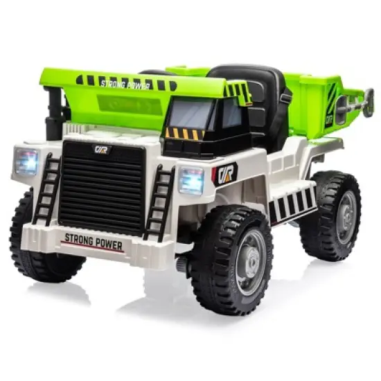12V Electric Ride-On Construction Truck - 4-Wheeler Toy Car with Remote Control, Dump Bed, Shovel & Music Player image {11}