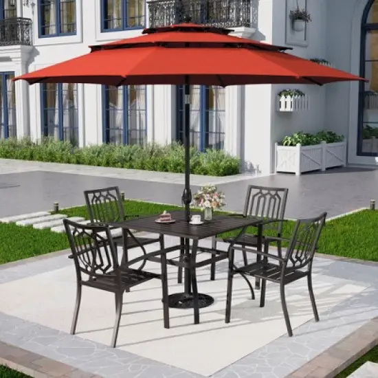 Captiva Designs 6pc Outdoor Patio Square Steel Dining Table with Stackable Metal Chairs and Market Umbrella image {16}