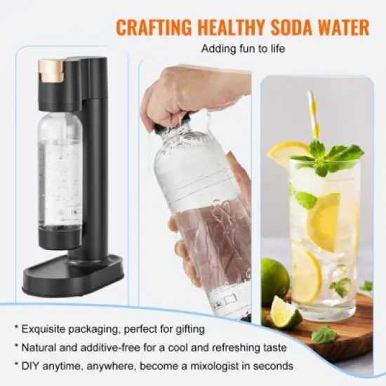 VEVOR Sparkling Water Maker, Soda Maker Machine for Home Carbonating, Seltzer Water Starter Kit with BPA free 1L PET Bottle, Compatible, Black image {2}