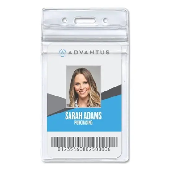 50pk Vertical Resealable ID Badge Holder 3.75" x 3.68" Clear - Advantus: Vinyl Name Badge Holders, Snap Closure, Solid Pattern image {3}